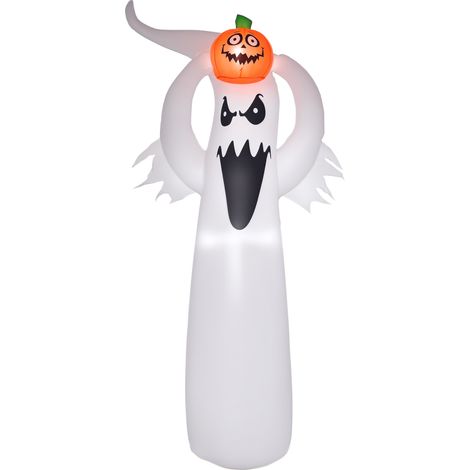 HOMCOM Halloween aufblasbares Gespenst 1,8 m Dekoration mit LEDs Weiß + Orange Polyester 80 x 40 x 180 cm (1/5)