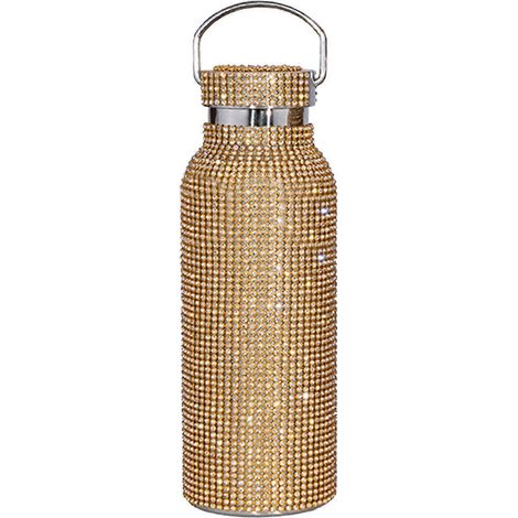 Bouteille d'eau diamantée ornée de strass, en acier inoxydable, 100 % neuve et dorée. (1/5)