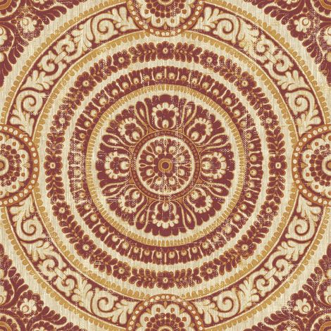 Wallquest Caspia Damask Circle Red Wallpaper Classic Acrylic Coated Stylish (1/4)