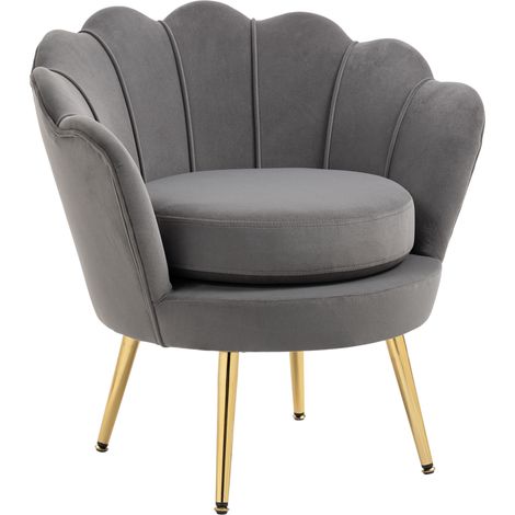 Fauteuil Coquille, Fauteuil Vintage, Fauteuil de Chambre et Salon, Design Élégant, avec Dossier Haut, 76x67x74cm, Gris (1/5)
