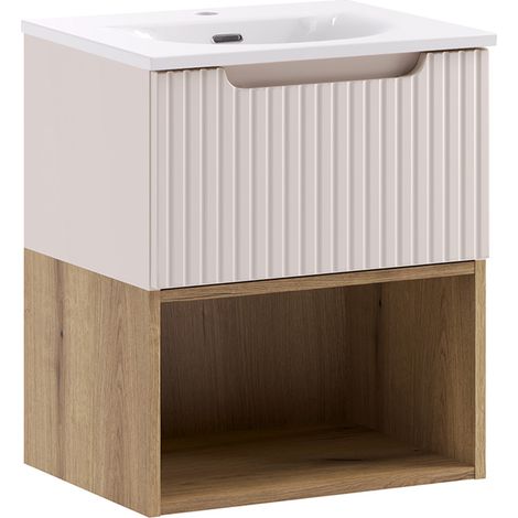 Meuble simple vasque encastrée 50cm Riva Cachemire et Bois