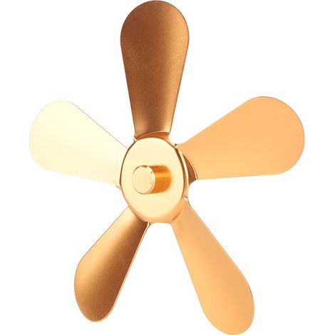 Pales de ventilateur de poêle à 5 pales en alliage d'aluminium, alimentées par la chaleur, de rechange pour ventilateur de cheminée, couleur or (1/5)