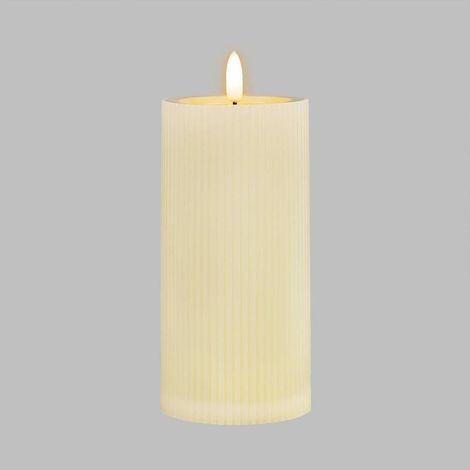 Bougie LED extérieur IP44 cylindrique avec nervures ø7,5cm H15cm effet cire Ivoire blanc chaud à piles (1/4)