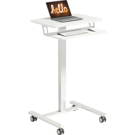 Bureau debout à, acier., Blanc, hauteur, réglable., Bureau assis, debout roulable, avec, étagère clavier. Des, roulettes, des cadres (1/5)