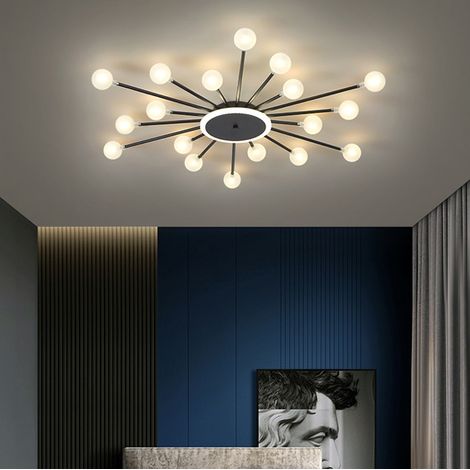 Plafonnier LED, Luminaire Sputnik Moderne, Lustre LED à économie d'énergie avec 18 ampoules G4 et abat-jour en verre, φ 95 cm, Lumière chaude 3000 K (1/5)