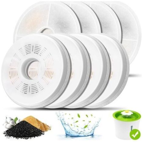 Filtre Fontaine Eau Chat, Pack de 8 Filtres à Triple Action pour abreuvoir pour chat Compatible Avec Distributeur d'eau pour animaux 3L, Filtre à Eau De Remplacement à Triple Action avec Charbon Actif
