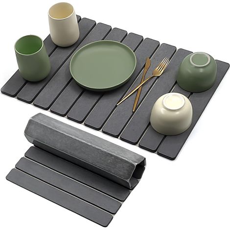 Tapis Egouttoir Vaisselle de Cuisine, Tapis Vaisselle Absorbant de Diatomées, Très Absorbant, Séchage Rapide (1/5)