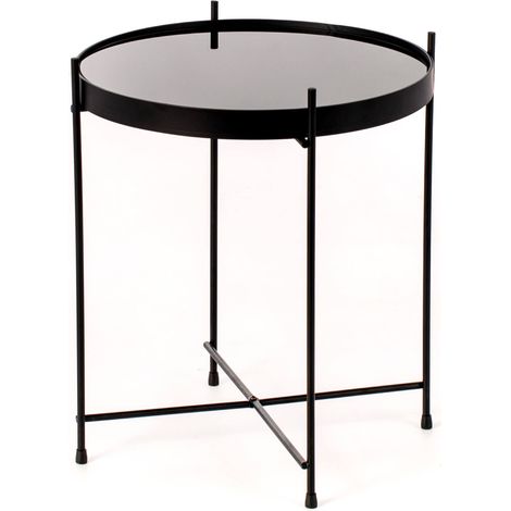 Tavolino da Giardino Ø38x43 cm in Metallo Top in Vetro Nero (1/3)