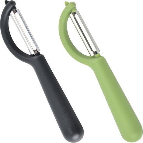 Épluche-Légumes - Acier Inoxydable - Poignée Ergonomique Antidérapante - Pour Pommes de Terre Carottes Légumes Fruits - 16,7 x 3 cm - Noir Vert - 2 Pièces (1/5)
