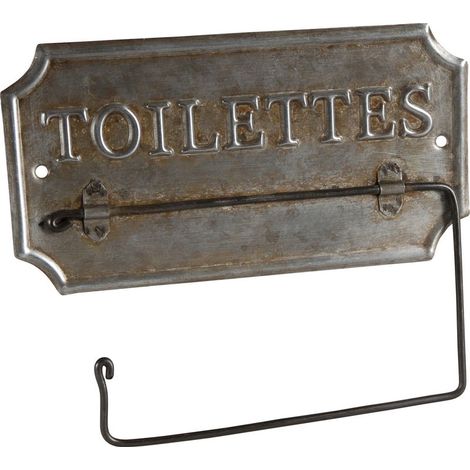 Support papier toilette zinc vieilli mural 16x19cm style vintage salle de bain Antic Line Créations fixation murale (1/2)
