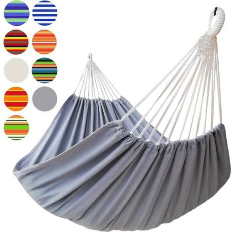Hamac 2 Places avec Toile 220x150cm Pour 2 Personnes, Longueur Totale 330cm Charge 250kg Pour Jardin d'interieur/Exterieur Gris (1/5)