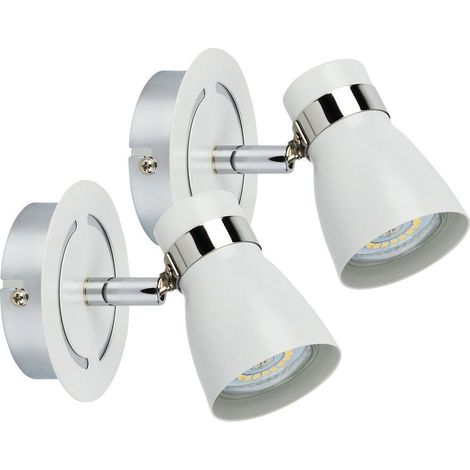 Arum Lighting – Lot de 2 appliques murales GU10 inclinables – Métal blanc mat et chrome – Socle rotatif 360° – Largeur 14.7 cm – Pour intérieur (1/4)