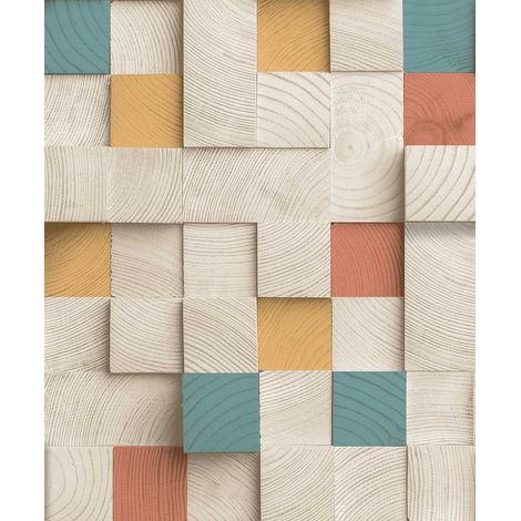 Papier peint cubes bois colorés design moderne