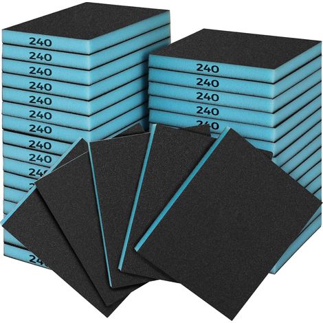 Éponge Abrasive Grain 240 Lot 18 Tampons Ponçage Souples Flexibles Sec ou l eau Éliminer Rayures Saletés Murs Plâtre Bois Métal (1/4)