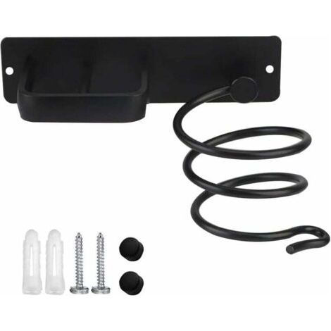 Soporte de pared para secador de pelo y alisador de aluminio (negro) (1/5)