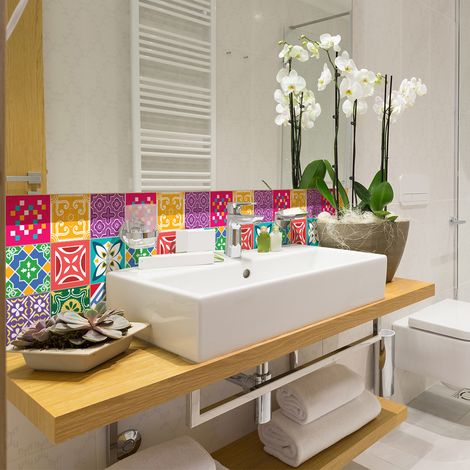 Sticker Mural Carrelage adhésif Cuisine Salle de Bain - 9 STICKERS CARREAUX DE CIMENT AZULEJOS CORINA - 9stickers15x15cm (1/5)
