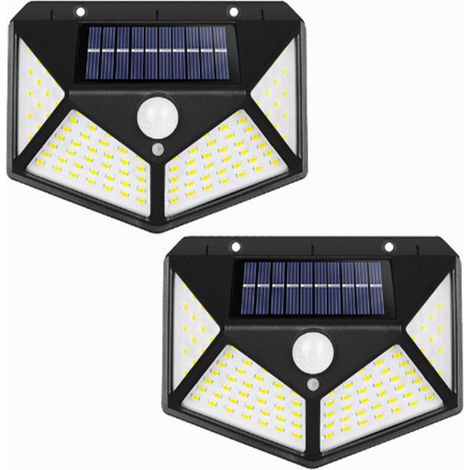 Lampe Solaire Extérieur, 100 LED Lumiere Solaire Exterieur Etanche Eclairage Extérieur avec Détecteur de Mouvement Lampe de Sécurité Spot Solaire Exterieur sans Fil lampe mural pour Jardin - 2Pack