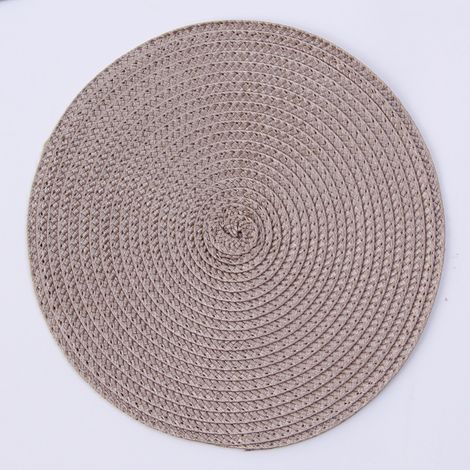MINKUROW Set di 4 tappetini da tavolo rotondi intrecciati in PP lavabili e resistenti al calore 38 cm Marrone (1/5)