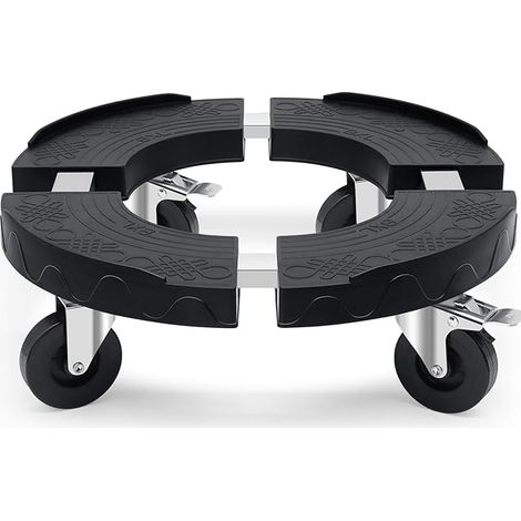 Heavy Duty round avec plateau de plante de roue, portant 220kg, support de plante d'intérieur, réglable de 38cm à 51cm, plateau de plante de roue, adapté aux pots de fleurs, arbres, parasols, Noir 2pc (1/5)