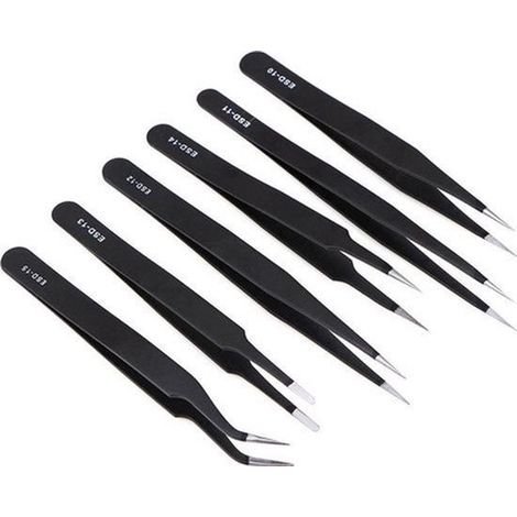 Lot de 6 pincettes de précision ESD - Pincettes antistatiques - Outils électronique (1/5)