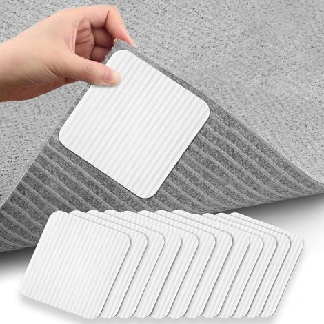 Anti Derapant Tapis Lavable, 12 Pièces Antidérapant Coupeable, Gardez Votre Tapis en Place, se décolle Facilement, Anti Glisse pour Cuisine Chambre Salon Salle de Bain, Blanc (1/5)