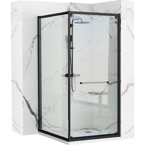 REA DUSCHKABINE SPACE IN 80X100 BLACK + DUSCHTASSE SAVOY WHITE