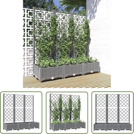 The Living Store Jardinière avec treillis Gris clair 120x40x121,5 cm PP - Jardinier - Pot Plante Grimpante - Support Vignes - Bac Plantation - Polypropylène (1/5)