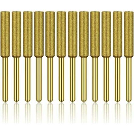 12 Pcs Diamant Affûteur de Tronçonneuse, Haute Dureté Titane Plaqué Burr Meule Meule, Affûteur de Tronçonneuse Pierre Bits, 3/16in 4.8mm H122 Derrui