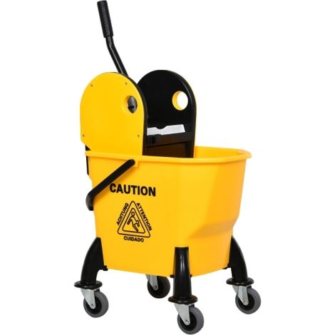 25L Yellow Mop Bucket with Wringer, Wheels, and Handle for Easy Cleaning and Efficient Mopping Solutions.