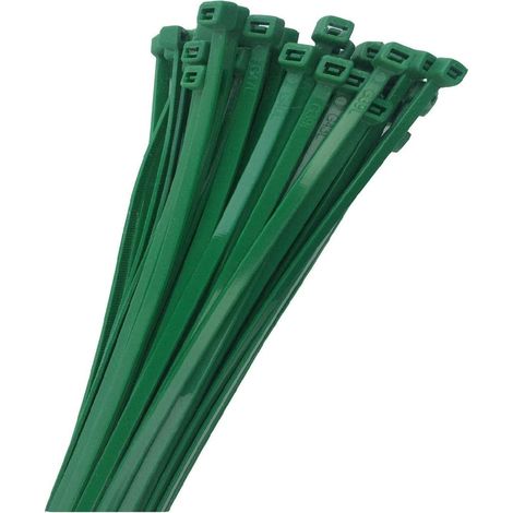 Kabelbinder – 50 Stück – Grünes PA66-Nylon – Robuste, selbstsichernde Befestigungselemente – Für den Innen- und Außenbereich – 2,5 mm x 100 mm (1/4)