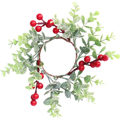 Couronne De Bougie De Noël - 20 Cm - En Plastique Vert Avec Baies Rouges - Pour Bougies De 7,6 Cm - Décoration De Table Festive - 1 Pièce (1/5)