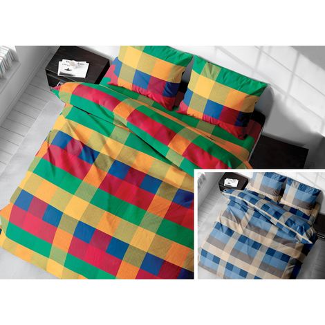 Sacco Copripiumino In 100% Cotone Made Italy Disegno Scotland, misuraSingolocoloreBeige