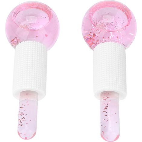 2 pièces Globes de Glace Froide pour Massage Visage, Boules de Glace de Beauté en Verre, Rouleaux Faciaux Anti-Poches, Outils de Massage Rose (1/5)
