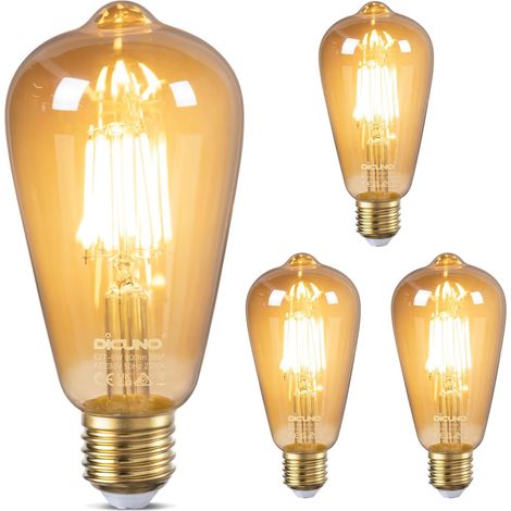 Ampoule LED E27 Filament, 6W=60W, Blanc chaud 2200K, 600lm, Lot de 4 Verre ambré, Ampoule vintage Edison ST64, Rétro E27 LED décorative pour restaurant, café et bar, Non-dimmable (1/5)