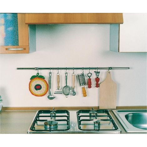 kit sous-plan en acier nickelA  poli 100 cm avec crochets pour meubles de cuisine (1/3)