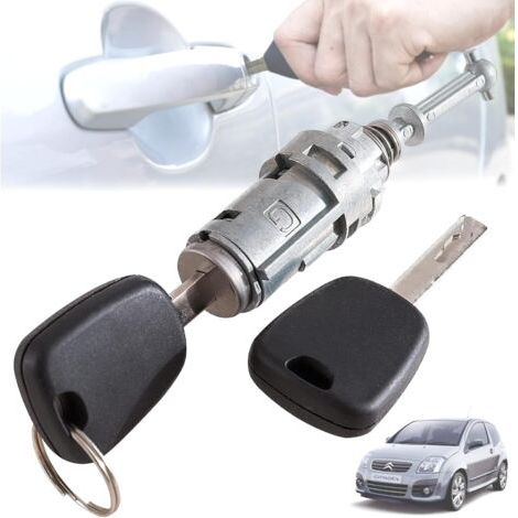 Barillet de Serrure Compatible avec Citroen C2, C3 - Porte Avant Gauche (côté conducteur) - 9170T9 - Cylindre Fermeture et Clé - Barillet Serrure de Porte Avant (1/5)