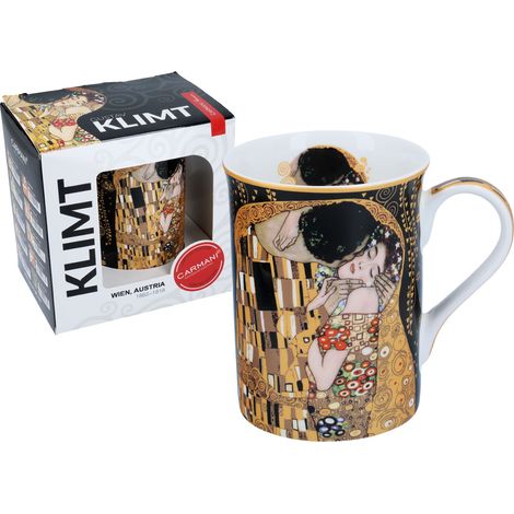Taza clásica de porcelana negra con diseño del beso de Gustav Klimt. ¡Regalo nuevo (1/3)