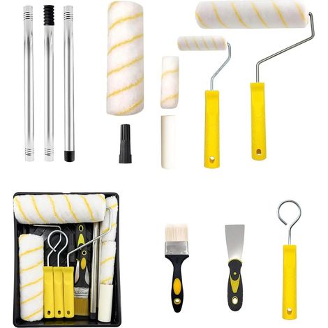 Kit de 11 rouleaux à peinture professionnels : rouleaux de 23 cm et 10 cm avec rallonge et bac Robuste pour murs, plafonds, portes et moulures (1/5)