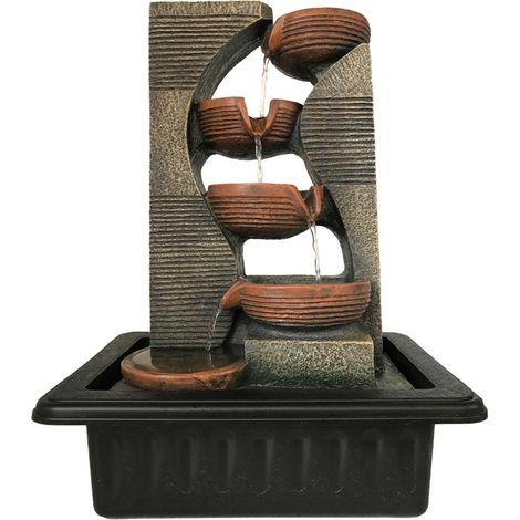 Dehner Fontana da interni a forma di ghiaia con illuminazione a LED, ca. 40 x 23 x 31 cm, in poliresina, grigio/marrone (1/2)