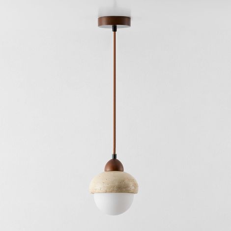 Lámpara de techo colgante Ø15 cm en travertino y madera Davise SKLUM        (1/5)