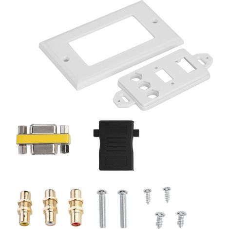 Panneau Multimédia 3 en 1 avec Ports HDMI, VGA, RCA et Protection Multi-niveaux pour Prises Murales