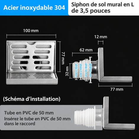 Bonde de sol murale en L en acier inoxydable pour tuyau de 50 avec joint d'étanchéité 50 réf 2250 12 × 11 × 9 cm 330 g – Livraison gratuite