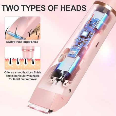 Rasoir Électrique Femme 2 en 1, Tondeuse Corps Jambes Aisselles Visage Réchargeable Utilisation Sèche et Humide