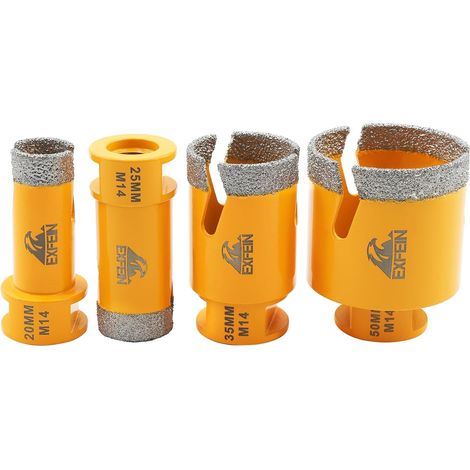 Forets Carrelage Diamant 20/25/35/50mm - Brasé Sous Vide et Trépans avec Filetage M14 pour Perçage à sec en Porcelaine Carrelage Granit (1/5)