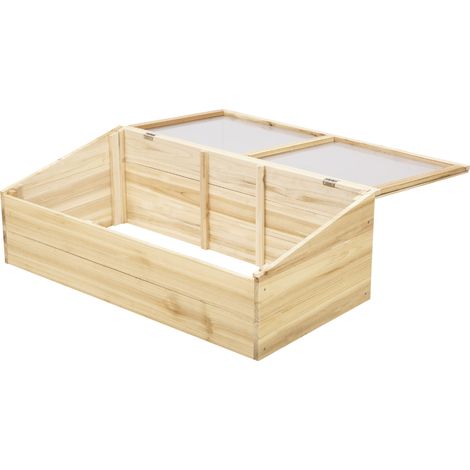 Gewächshaus Holz Frühbeet Frühbeetkasten Treibhaus Garten & Pflanzkasten-System für Garten Balkon, 100 x 50 x 35 cm, Natur, Tanne, PC-Platte