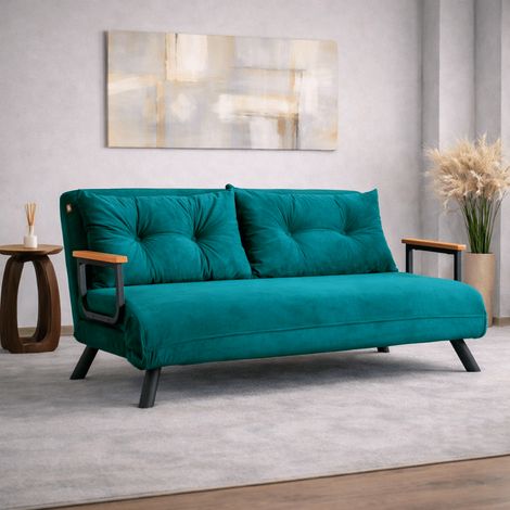Schlafsofa 2-Sitzer aus Stoff in Petrolblau – Sando