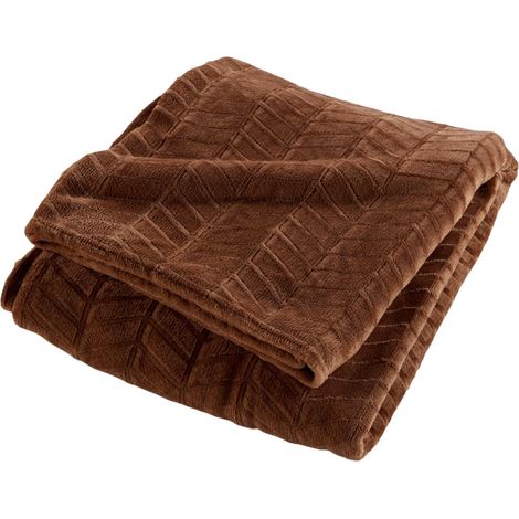 Plaid Flanelle en Relief "Arya" 180x220cm Choco (1/5)
