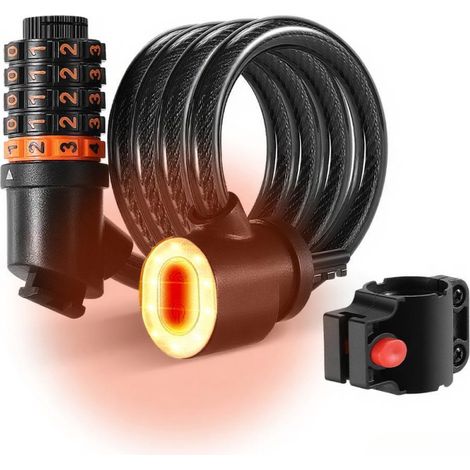 Candado de seguridad para bicicleta, antirrobo de 5 dígitos, cable de acero, con luz