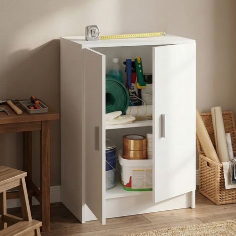 Dmora Armario multiusos con dos puertas batientes y balda regulable en altura, color blanco, Medidas 59 x 80 x 37 cm, con embalaje reforzado (1/5)