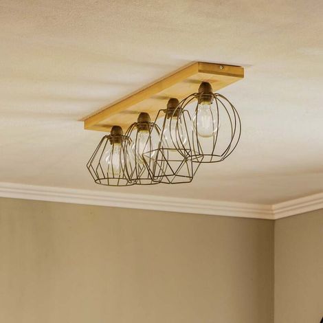 [GEBRAUCHT] B-Ware Envostar Deckenlampe Various 4-flg LED dimmbar schwarz Holz 75,6x19cm natur (1/2)